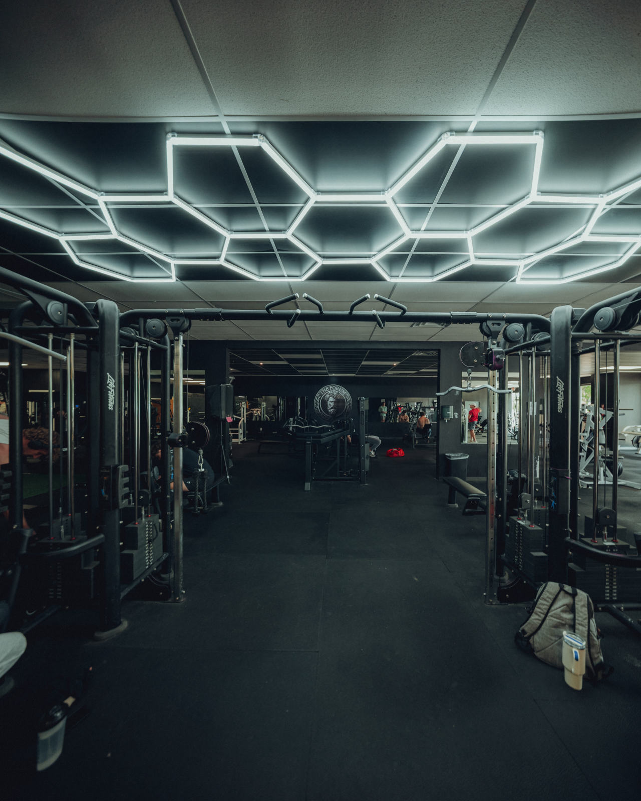 Benches and racks on the training floor at The Forum